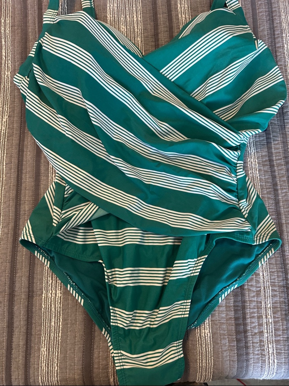 Terra & Sky Green and White Striped One-Piece Swimsuit